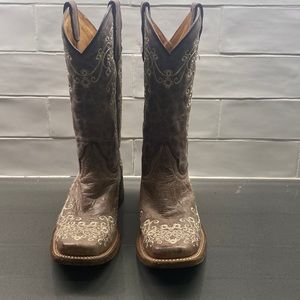 Corral Teen’s Brown Crater Bone Embroidery Square Toe